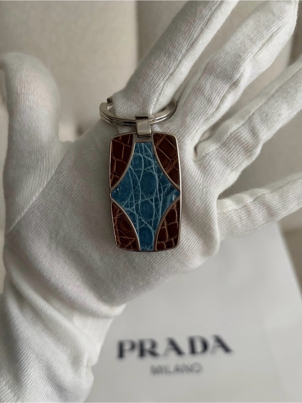 Prada Exotic Skins with Stainless Steel Keychain